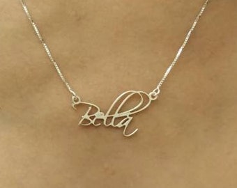 925 Sterling Zilver - Naamplaatketting - Aangepaste ketting - Cursieve naamketting - Handschriftlettertype - Bella