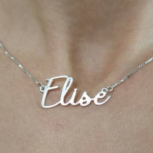 Silver Nameplate Chain - Custom Name Necklace - Handwriting Font - Nameplate Pendant - Elise