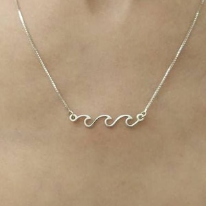 Waves Necklace - Sea Charm - Wave Pendant - Sea Wave Jewelry - Surfing Gift For Him - Christmas Gift - 925 Silver - 14k Solid Gold