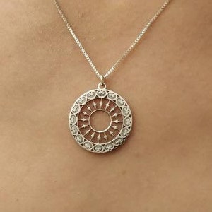 Mandala Charm - Mandala Necklace - Spiritual Jewelry - Geometric Pendant - 925 Sterling Silver - 14k Solid Gold