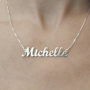 Sterling Silver Nameplate Necklace - Customized Necklace - Cursive Pendant - Michelle