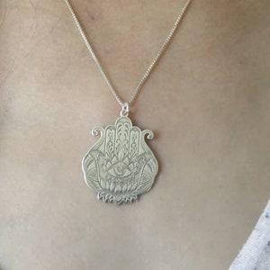 Sterling Silver Hamsa Hand Necklace - Evil Eye Charm - Silver Hamsa Pendant
