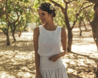 Mexican wedding dress, Mexican style wedding dress, White hippie wedding dress, Dotted swiss wedding dress, Dotted dress, Clematis flower