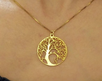 Tree of Life Necklace - Family Tree Pendant - Gold Tree Charm - Tree Medal - Anniversary Gift - Women Gift - 925 Silver - 14k Solid Gold