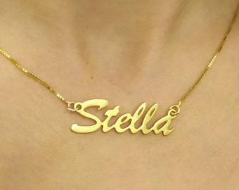 Gepersonaliseerd - Verguld - Naamplaatketting - Gouden naamhanger - Cursieve naamketting - Stella