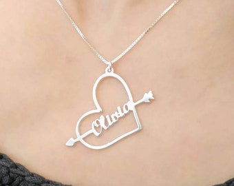 925 Silver Heart Heart Necklace Name 