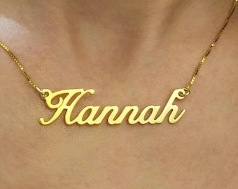 Custom Name Chain - Gold Name Pendant - Script Name Necklace - 18k Gold Plated - 925 Silver - 14k Solid Gold - Christmas Gift - Personalized