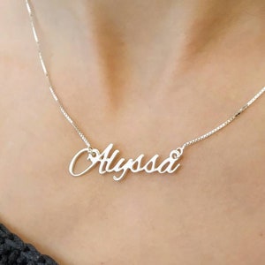 Sterling Silver - Personalized - Nameplate Necklace - Silver Name Pendant - Cursive Nameplate - Alyssa