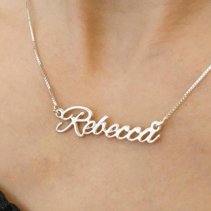 925 Silver Name Pendant - Custom Made Necklace - Cursive Name - Rebecca