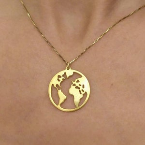 Weltkarte Charm - Erde Halskette - Globus Anhänger - Himmlischer Schmuck - Weihnachtsgeschenk für sie - 925 Silber - 14k Massivgold