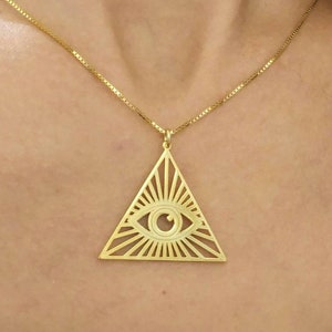 Gold Plated - Third Eye Necklace - Eye of Providence - Triangle Necklace - All Seeing Eye - Evil Eye Pendant - Gold Amulet - Talisman Charm