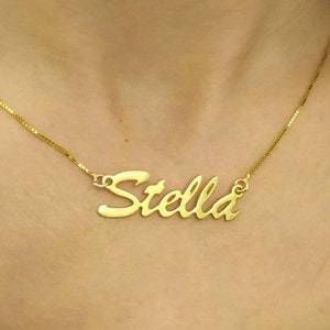 Personalized - Gold Plated - Nameplate Necklace - Gold Name Pendant - Cursive Name Chain - Stella