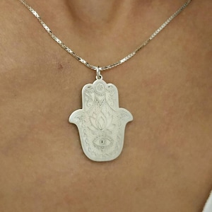 Hamsa Glück Halskette Evil Eye Hamsa Hand Anhänger Lotus Yoga Halskette Fatima Hand 925 Silber 14k Solid Gold Hand der Fatima Charme