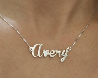 Sterling Silver Personalized Name - Pendant Necklace - Cursive Avery