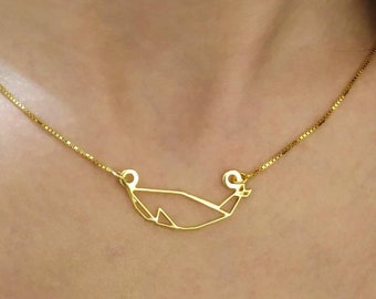 Gold Plated Origami Whale Charm Necklace