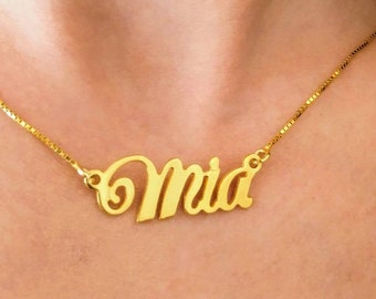 Personalized Gold Plated Script Nameplate Necklace - Custom Necklace With Name - Cursive Name Pendant - Mia