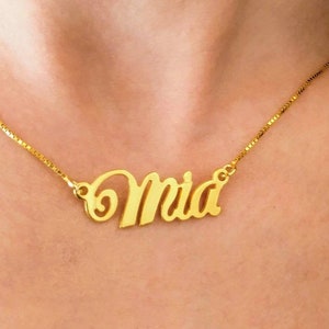 Personalized Gold Plated Script Nameplate Necklace - Custom Necklace With Name - Cursive Name Pendant - Mia