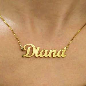 18k Vergoldet - Individuelle Namenskette - Namensschild Anhänger - Schreibschrift Namenskette - Diana