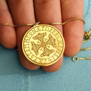 14k Solid Gold - Viking Necklace - Celtic Cross - Viking Pendant - Odin Necklace - Medallion Necklace - Norse Pendant - Men Necklace - Gift