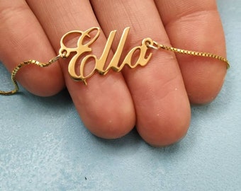 custom gold nameplate necklace, couples jewelry, bridesmaid gift, monogrammed necklace, nameplate bar necklace, pretty handwriting fonts