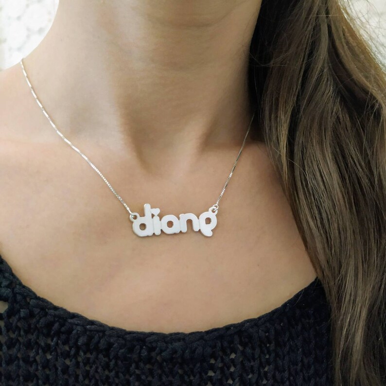 Heart Name Necklace 925 Silver Customized Nameplate Silver Name Jewelry Diane