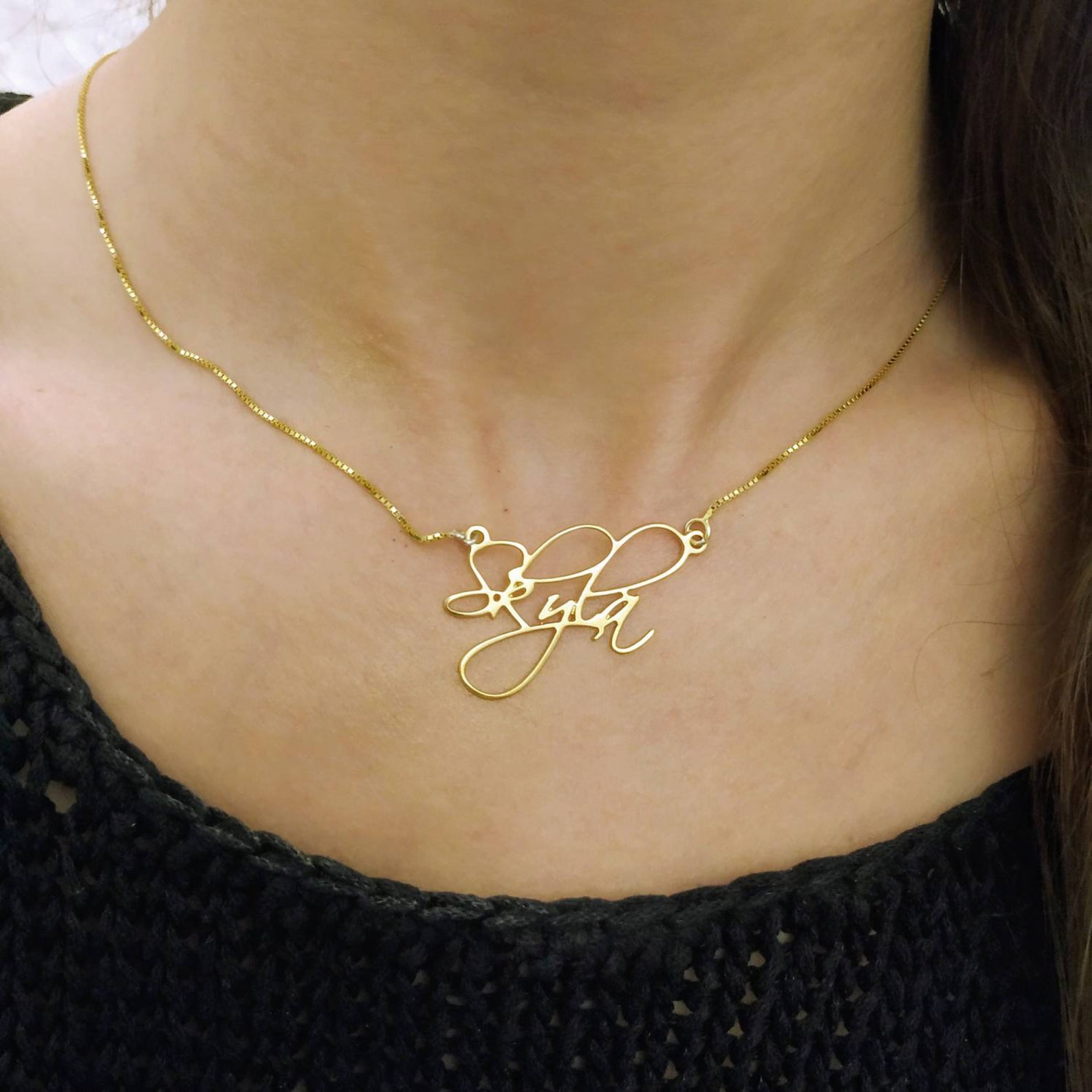14K Real Gold Name Necklace Customized Name Handwriting Etsy