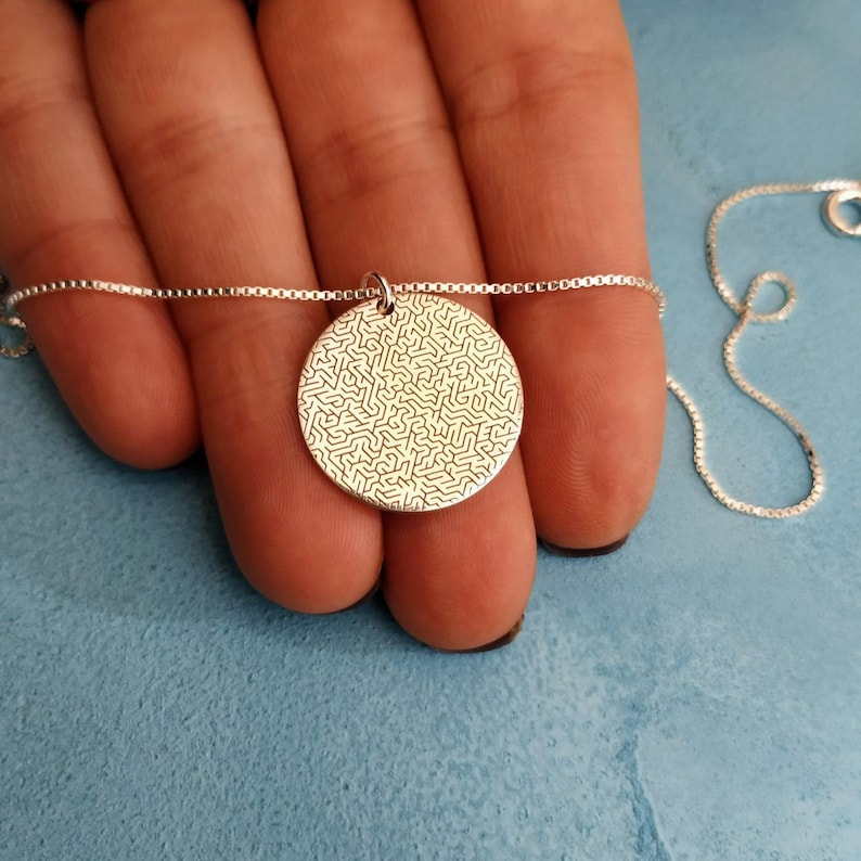 925 Silver Engraved Maze Charm Necklace