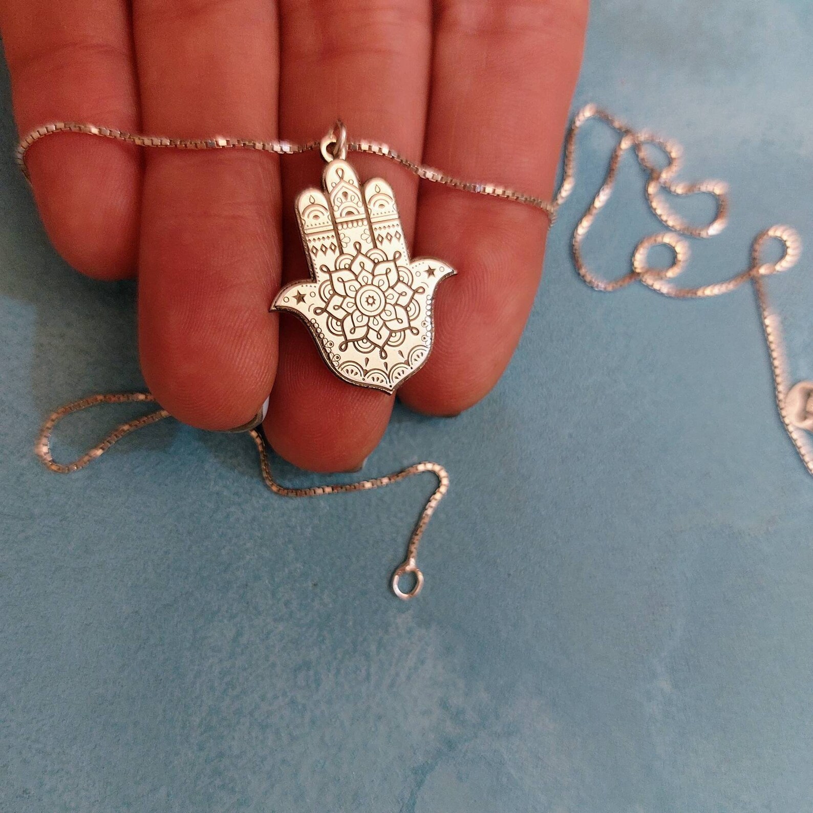 Hamsa Hand Pendant Fatima Necklace Hamsa Charm Spiritual Etsy