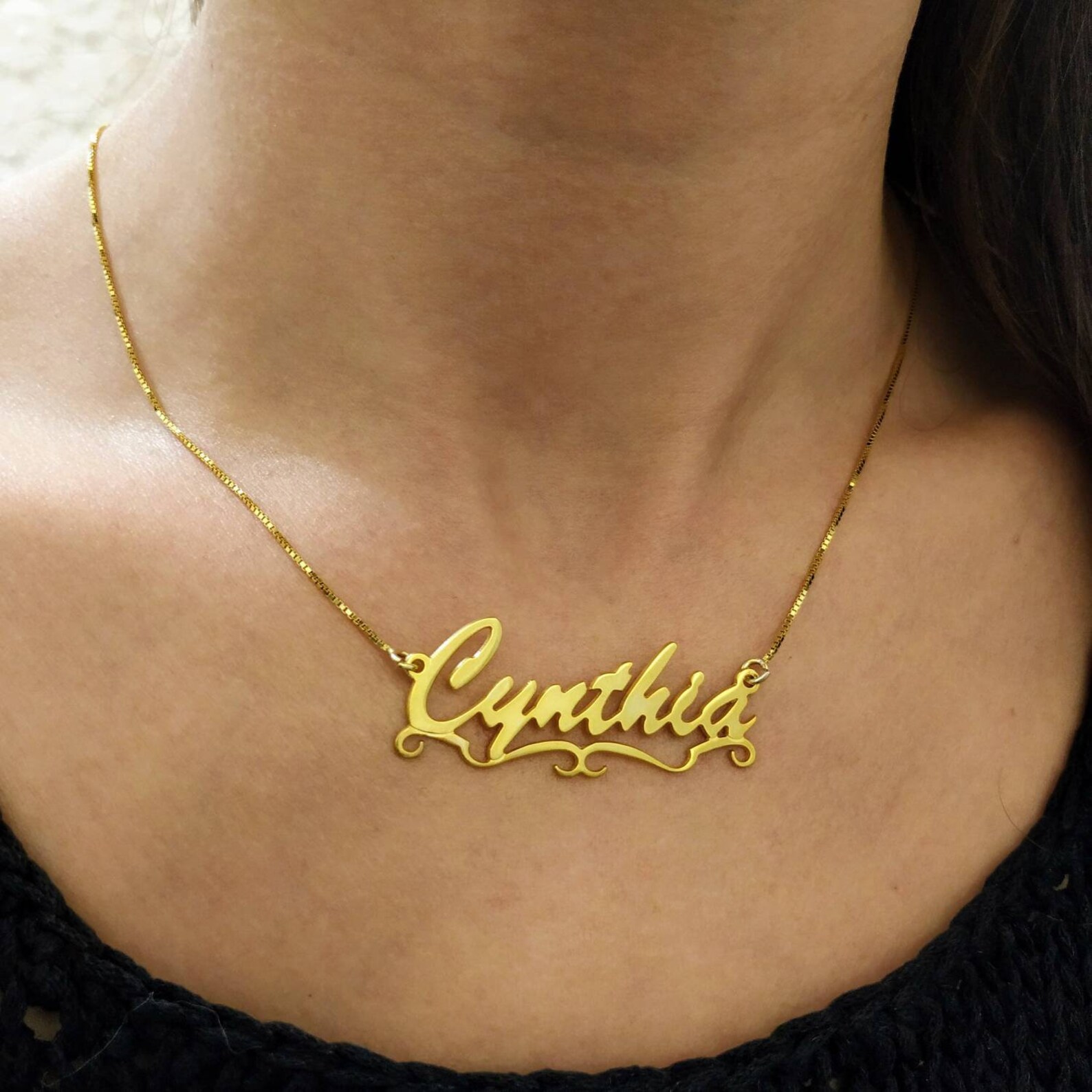 14k Real Gold Name Pendant Custom Nameplate Big Name Etsy