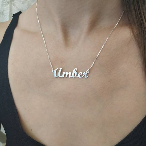 Personalized Valentines Day Gift Idea for Her Wife Girlfriend Gold Silver 925 MyNameNecklace Customized Large Nameplate Name Necklace