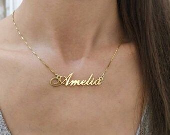 14K Gold Name Tiny Name Necklace 14k 