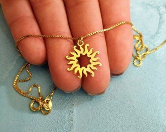 Sun Pendant - Sunburst Necklace - Celestial - Sunshine Jewelry - Star Charm - Gift For Her - 925 Silver - 14k Solid Gold