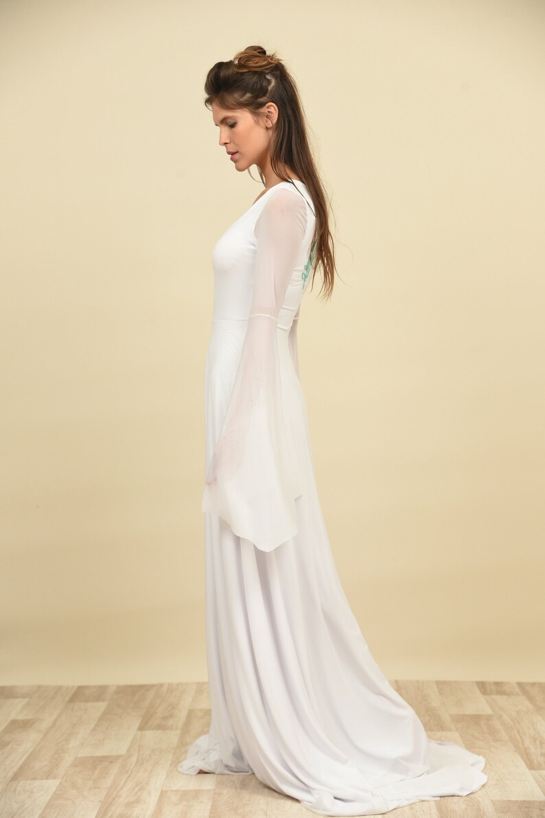 Mint grün Hochzeitskleid bestickt lange Ärmel Vintage ...