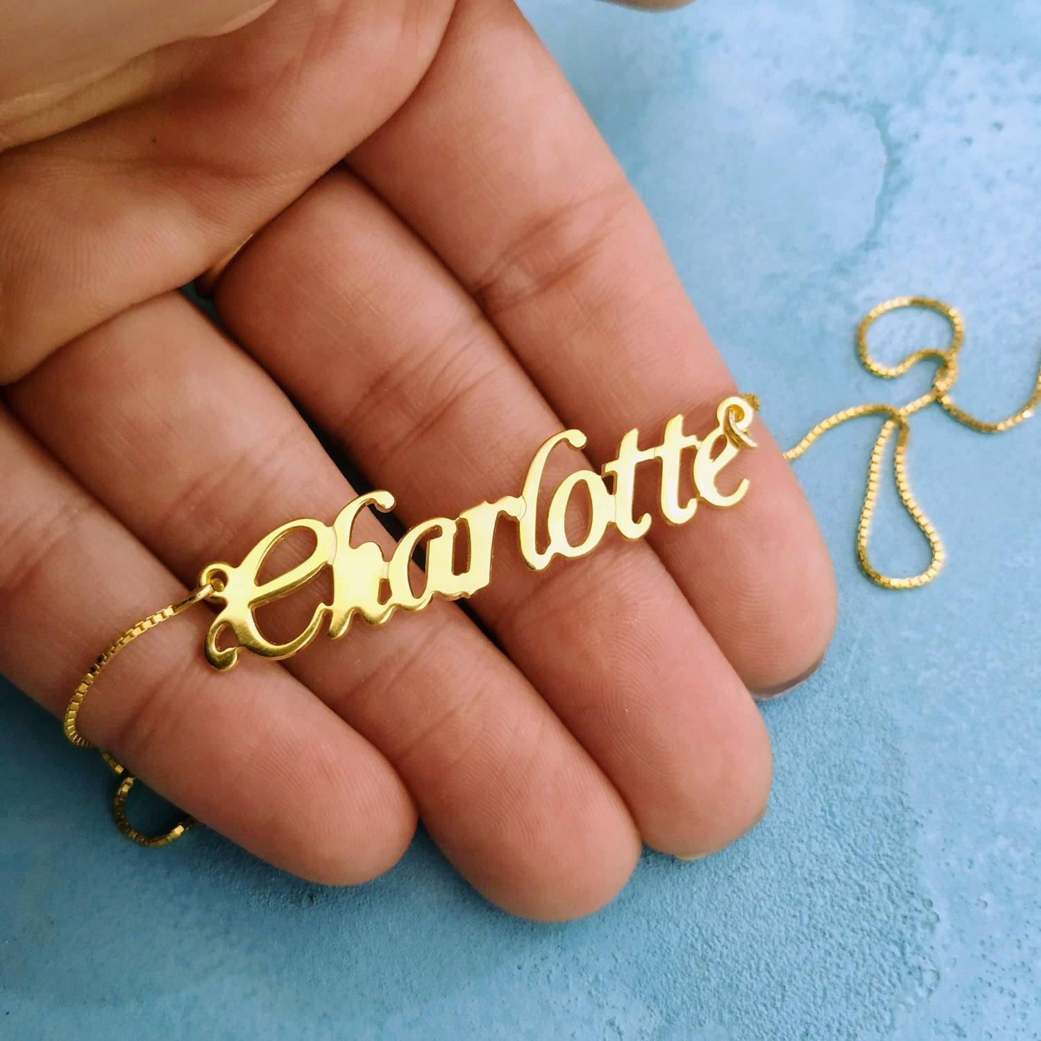 14k Real Gold Nameplate Necklace Gold 