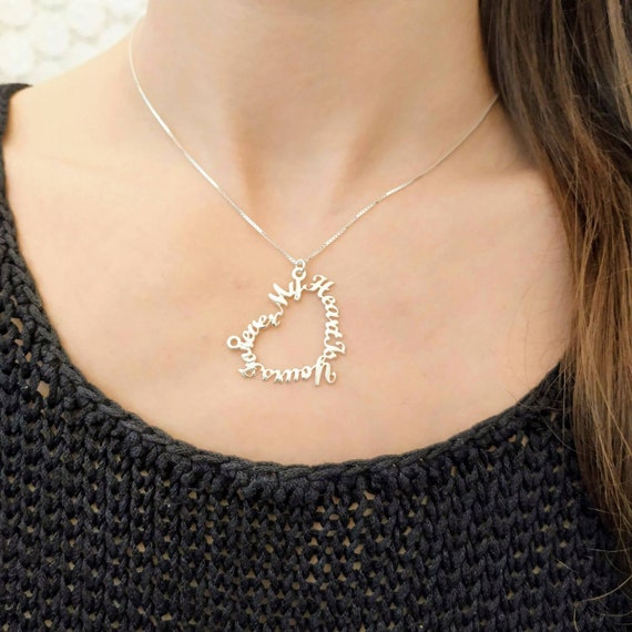 Silver Heart Sentence Nameplate Necklace Custom Phrase - Pendant In English Sentence Silver Heart Sentence Nameplate Necklace Custom Phrase - Pendant In English Sentence