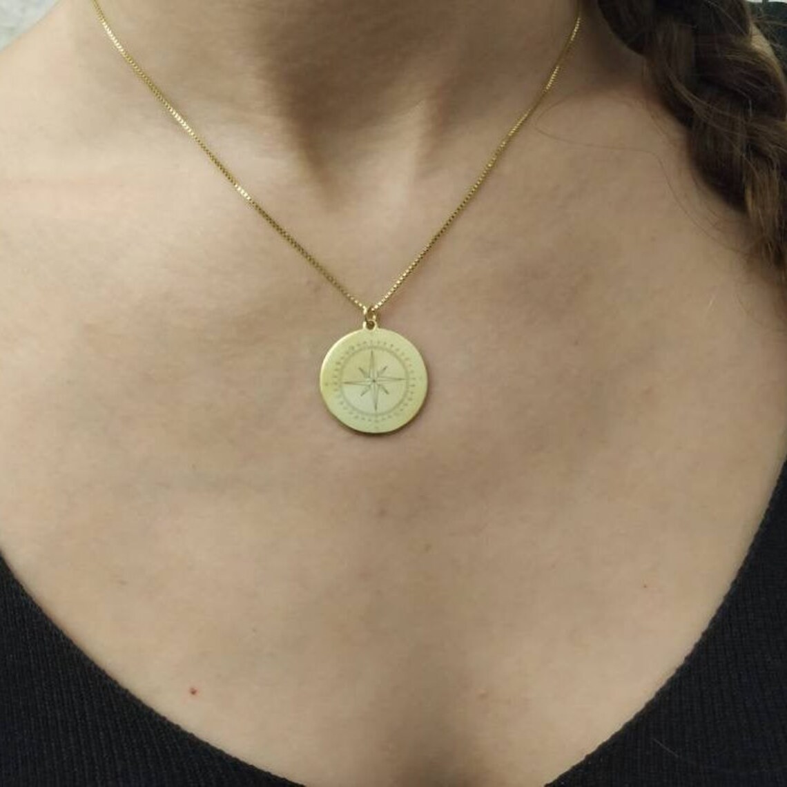 14k Solid Gold Compass Necklace North Star Pendant Etsy UK