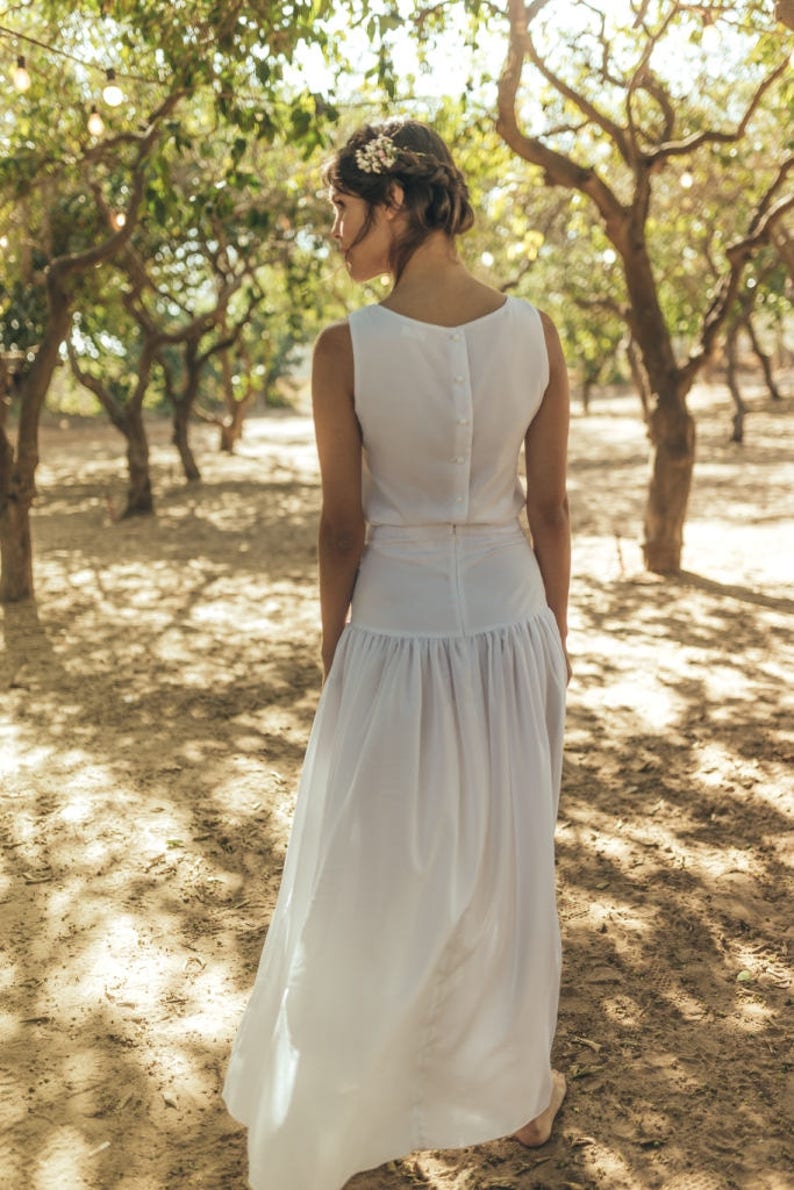 Mexican wedding dress, Mexican style wedding dress, White hippie wedding dress, Dotted swiss wedding dress, Dotted dress, Clematis flower image 4