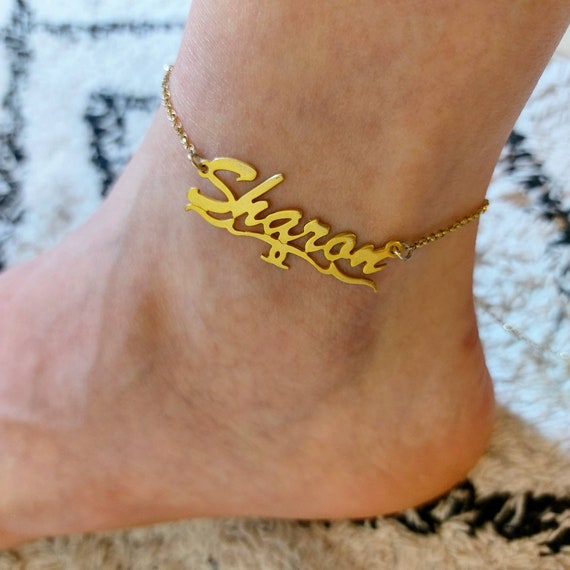 Buy 14k Gold Name Anklet Bracelet Name Bracelet Custom Name Anklet Nameplate  Anklet Personalized Gift wife Gift mother Jewelry sharon Online in India -  Etsy