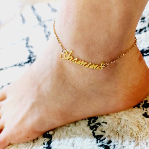14k Gold Anklet Name Ankle Custom Name 