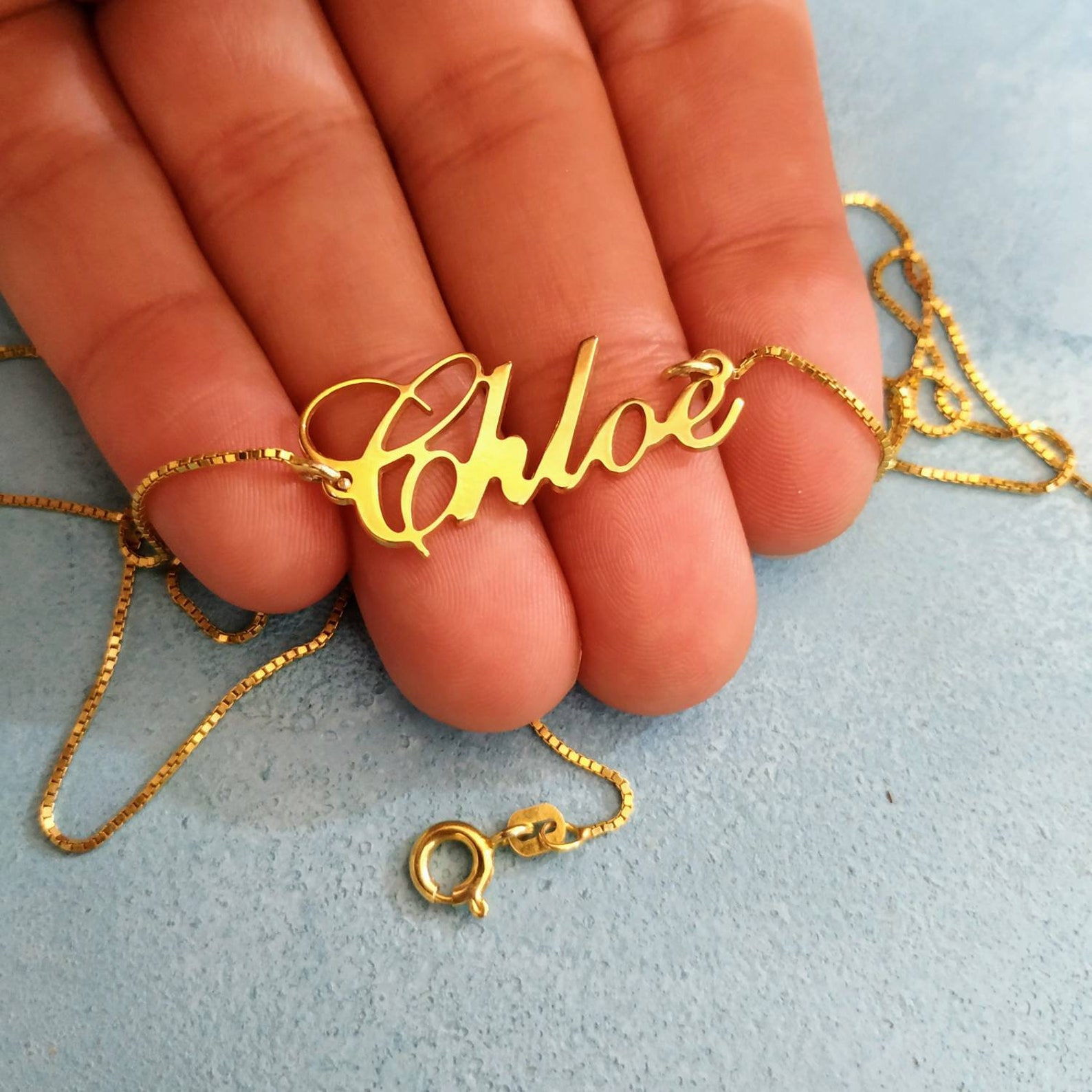 Custom Name Necklace 14k Gold Name Cursive Necklace Etsy