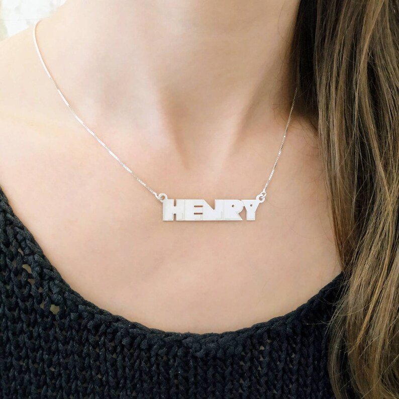 Silver Personalized Big Nameplate Pendant Necklace Henry