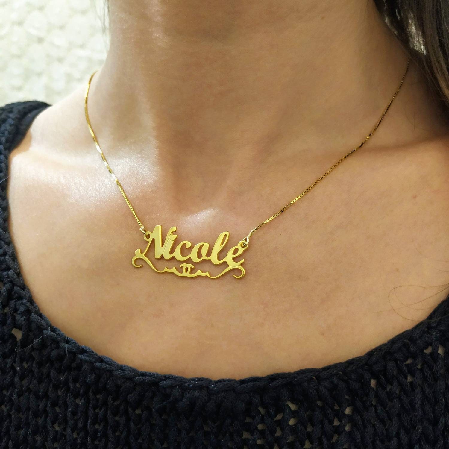 14k Real Gold Name Necklace Personalized Name | Etsy