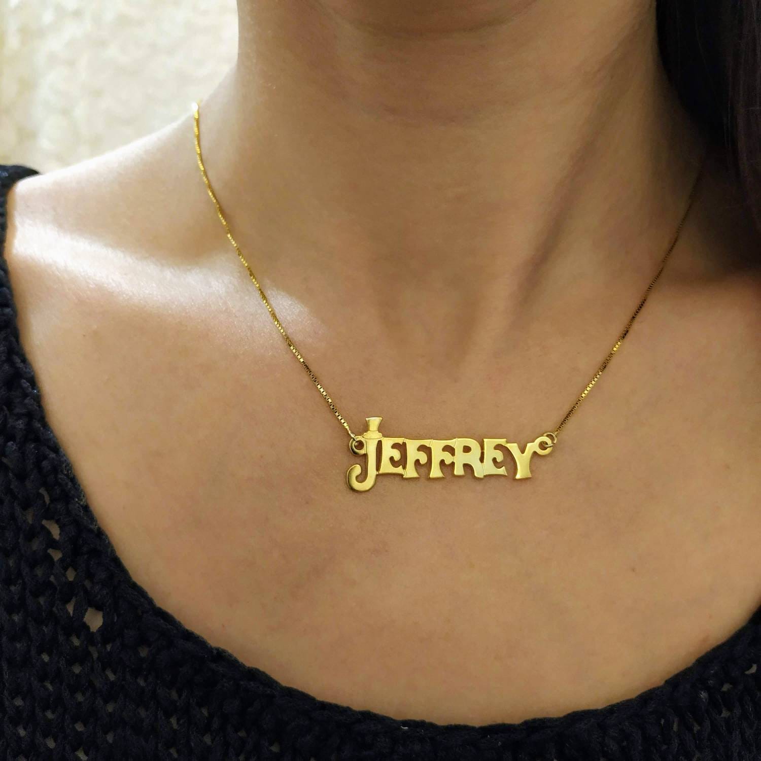 14k Gold Custom Made Name Necklace Big Letters Necklace Etsy