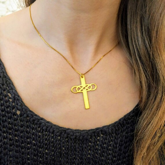 Gold Cross Necklace - Celtic Cross - Cross Pendant - Infinity Necklace - Celtic Necklace - Infinity Cross - Big Cross Necklace- Gift for Him
