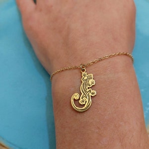 14K Solid Gold Lizard Bracelet - Lizard Charm - Lizard Jewelry - Men Jewelry - Men Gift - Valentines Gift - Birthday Gift - Gift For Him