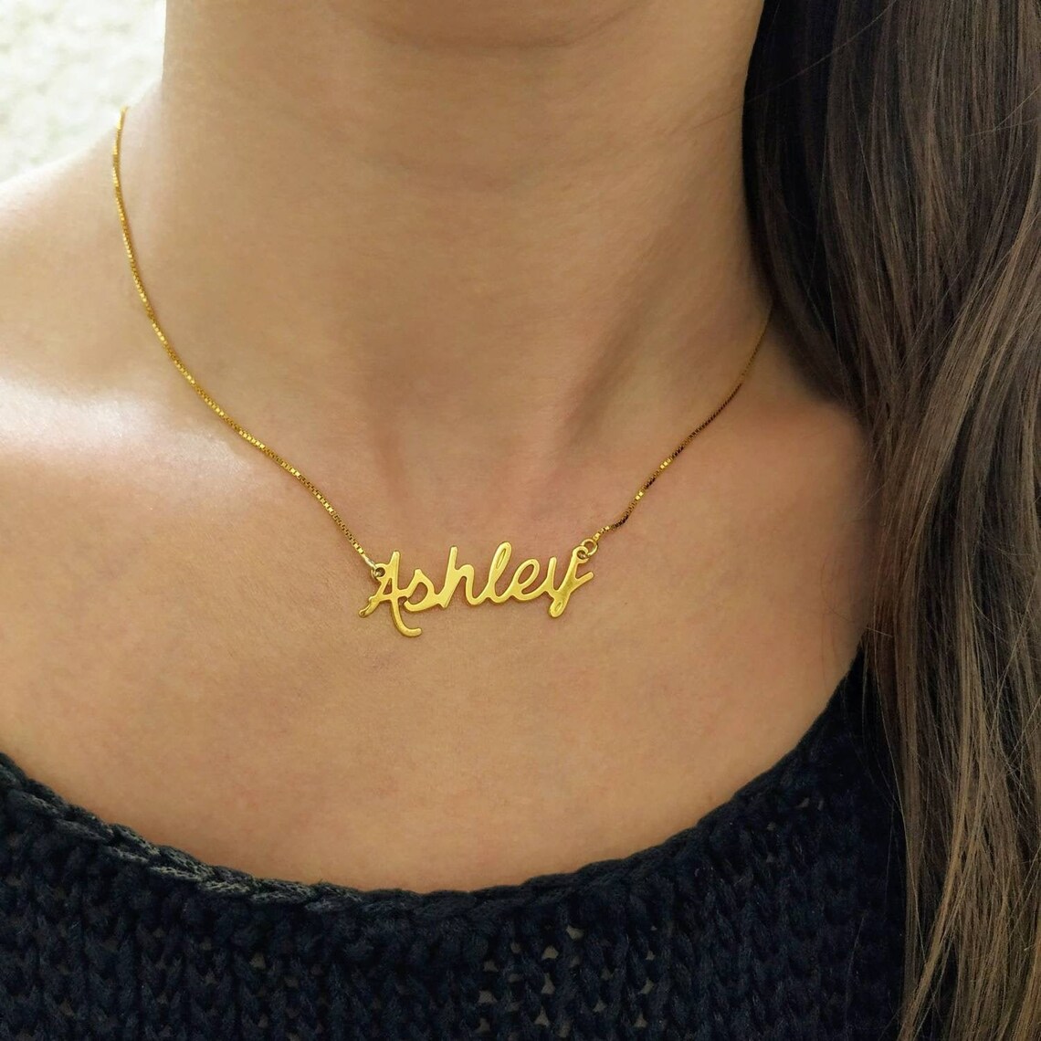 Gold Plated Name Necklace Custom Pendant Say My Name Chain Etsy