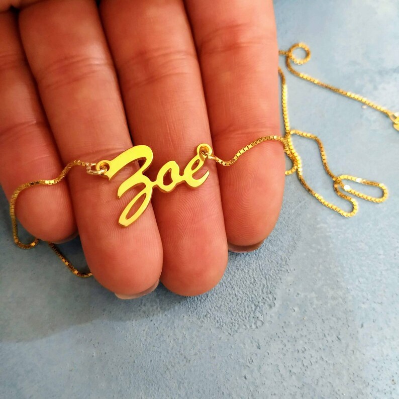 18k Gold Plated Custom Nameplate Name Necklace Gold Name Etsy