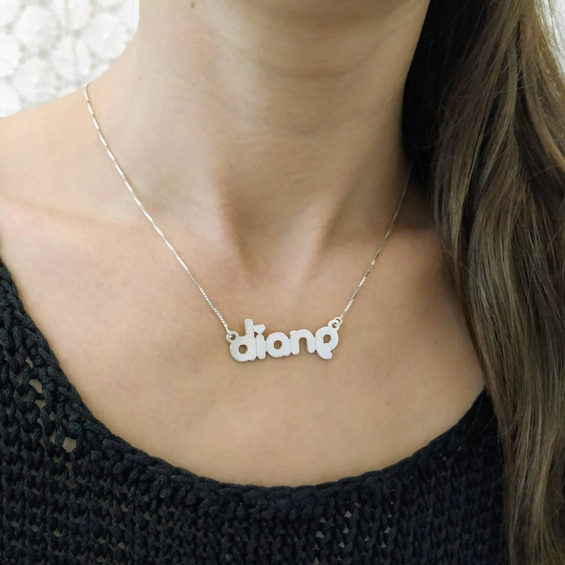 Heart Name Necklace 925 Silver Customized Nameplate Silver Name Jewelry Diane