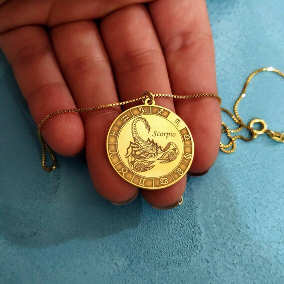 14K Solid Goild - Scorpio Necklace - Medal Necklace - Zodiac Necklace - Astrology Jewelry - Scorpio Pendant - Birthday Gift - Gift for Her
