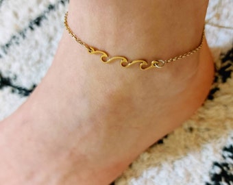 14k Gold - Waves Anklet - Sea Wave Anklet - Ankle Bracelet - Foot Bracelet - Leg Jewelry - Beach Jewelry - Sea Waves Jewelry - Women Gift